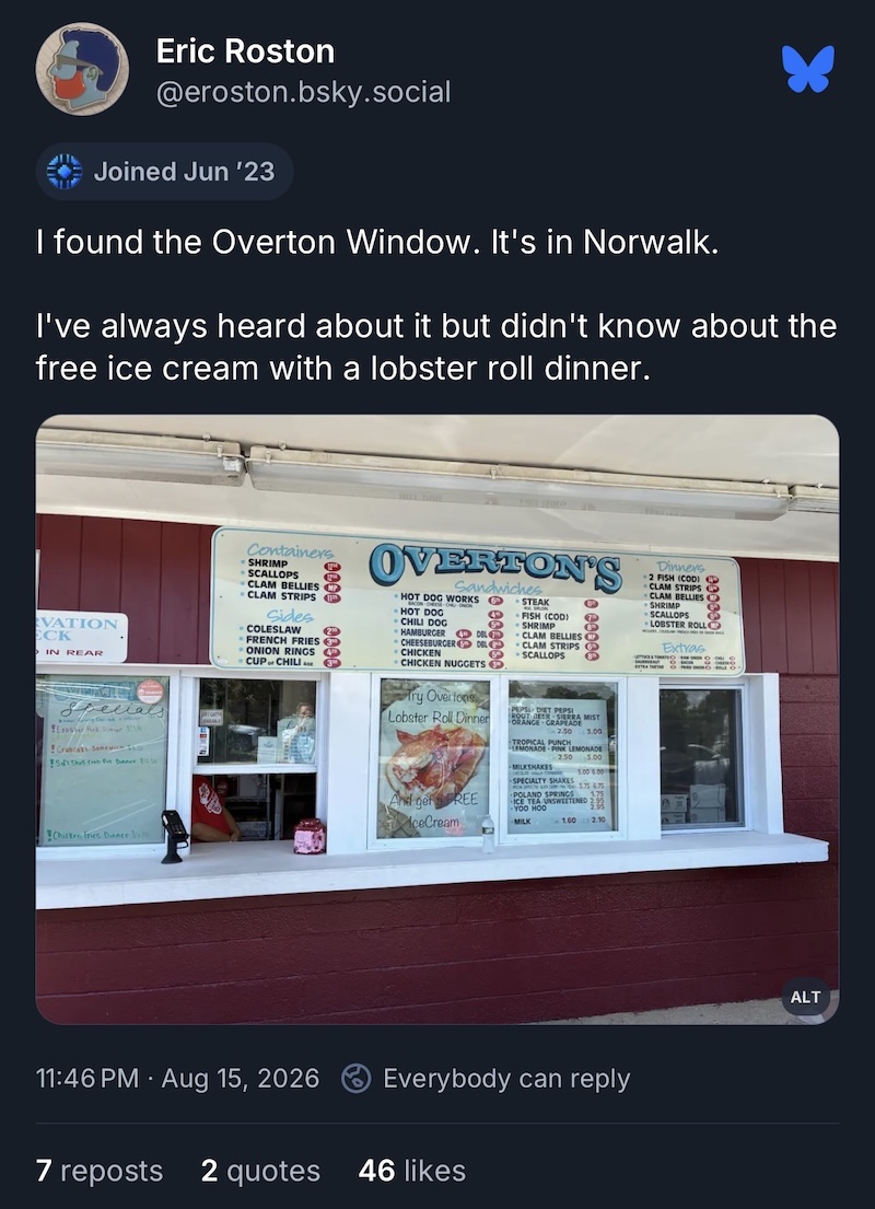 A screenshot of Bluesky post by @eroston.bsky.social, the important part is that Bluesky logo is visible in the top right corner